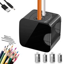 Electric Pencil Sharpener, Electric Sharpener with Container, Pencil Sharpener Electric Children, Electric Sharpener for Children, Double Hole, Automatic Pencil Sharpener for Home, Office, School