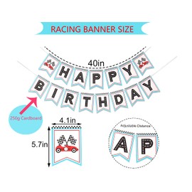 Retro Racing Happy Birthday Banner - Pancarta de feliz cumpleaños, fiesta temática de carreras, decoración de fiesta de carreras, decoración de cumpleaños temática de carreras para niños, pancarta de pared para fanáticos de las carreras