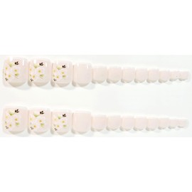 Delicate French Manicure Floral Press-on Toenails - 24 Pieces - Artificial Nail Kit