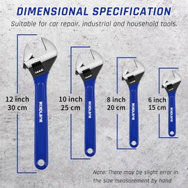 WIXOLBOR 4-piece Adjustable Wrench Set, 6-inch & 8-inch & 10-inch & 12-inch, Wide Jaw Black Oxide Wrench, Metric & SAE Scales, for Home, Garage, Workshop, with Organizer bag