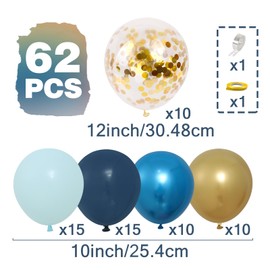 Balloons Birthday Blue Gold, Pack of 62 Balloons Blue Gold Confetti Helium Balloons, Blue Golden Balloons for Birthday Decoration Blue Boys Men, Baby Shower Decoration Boy, 1st Birthday Boy, Baby