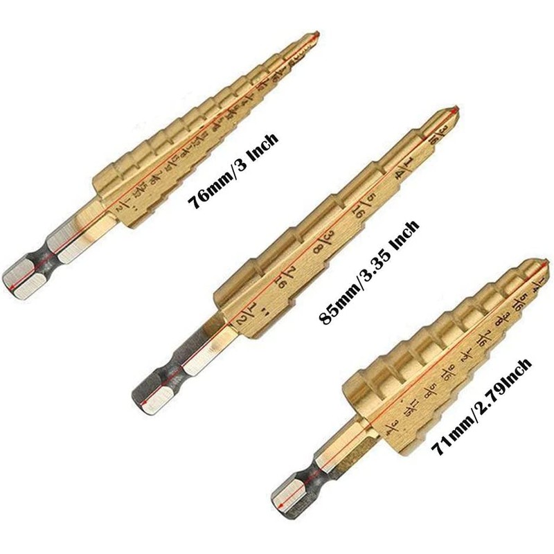 Bestgle 3 Pcs Step Drill Bits 1/4" Hex Shank SAE