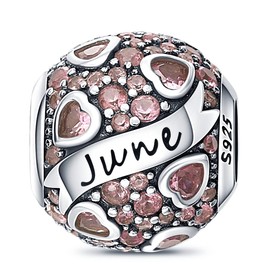 HappyStar 925 Sterling Silver Birthstone Charms, Fits Charms Bracelets for Women, with 5A Cubic Zirconia Dangle Pendant Bead, Happy Birthday Charms for Bracelet and Necklace, Valentine's Day, Sterling