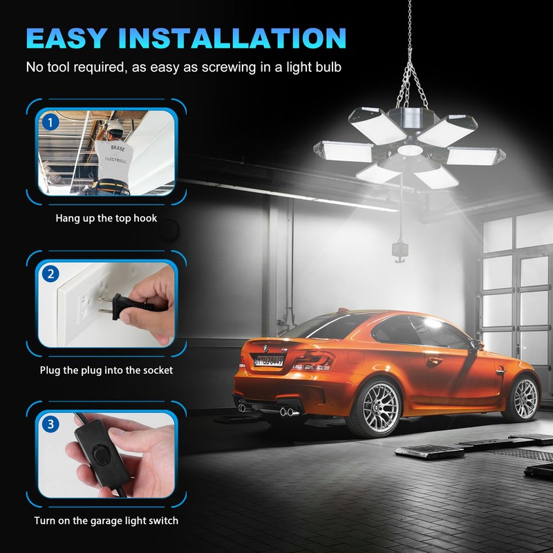 SumKea LED Garage Light 2 Pack, 200W Plug-in Led Shop