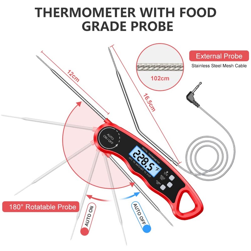Meat Thermometer Instant Read, TEUMI Digital Food Thermometer with Dual