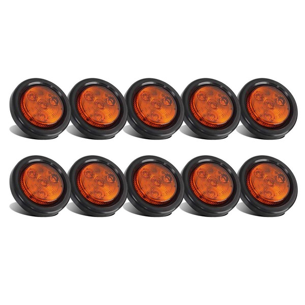 Partsam 10x Amber 2" Round Sealed Led Clearance Marker Light 4LED Grommet Mount RV Accessories, Reflective 2 Inch Round Trailer Led Side Marker Lights Lamps Kit Flush Mount with Wire Pigtails