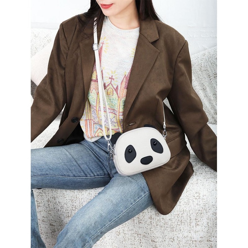 Yocipa Cute Panda Genuine Leather Shoulder Bag, Women's, Smaller, Crossbody