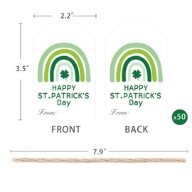 50pcs Happy St. Patrick's Day Gift Tags, Green Shamrock Rainbow Thank You Tags for Irish Party Favor and Gift Wrapping Decoration (Happy St. Patrick’s Day)