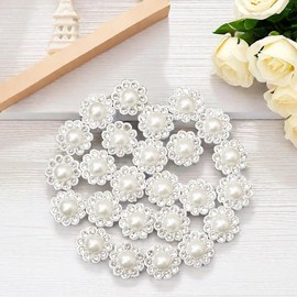 50 pcs Rhinestone Faux Pearl Buttons Accessory Decoration Craft for DIY Scrapbooking Embellishments Wedding Bouquet Flower Centre Home Decor 14mm (Silver)