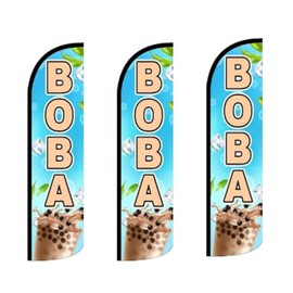 Boba King Sized Flag Sign Pack of 3 | 3 ft x 11.5 ft Flag Marketing Signs | Weatherproof Polyester Flags for Boba Business | Outdoor Advertising (Mount and Poles are Not Included)