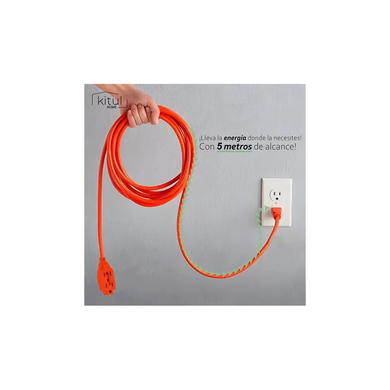 Multicontacto de 3 tomas Kitul extensión 5mcolor naranja largo del