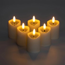 Simplelight Ivory Flameless Votive Candles with Timer, Realistic Black Wick Fall Candles Battery Operated, Battery Included, D 1.8” X H 3.1”, Set of 6 for Halloween, Holiday Decoration (Ivory)