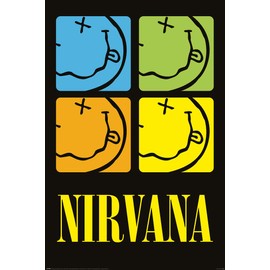 Nirvana - Music Poster (4 Colored Smileys - Logos) (Size: 24" x 36")