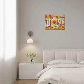Farmhouse Sunflower Wall Art Rustic Home Butterfly Canvas Wall Decor Country Floral Pictures Paintings Prints Artwork Framed Decorations For Bathroom Bedroom Living Room Gifts 16" x 12"