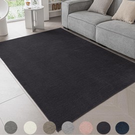 Ceneco Black Short Pile Chenille Rug, Non-Slip Washable Rugs for Bedroom, Low Pile Carpet for Living Room,Kids Room, Office, Lounge Room Mat (Black, 60×90cm)