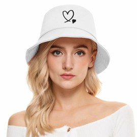 Malaxlx Love Heart White Bucket Hat Beach Sun Hat for Women Men Teens Outdoor Travel Summer Trendy Fishing Hat for Valentine's Day
