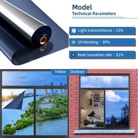 Heat Control Window Film, Window Tint Sun Blocking Blackout and UV Protection, one-Way Privacy Mirror Reflective Film,Explosion-Proof Premium PET Material,Neptune Blue,17.5 Inch x 6.5 Feet | xiawei