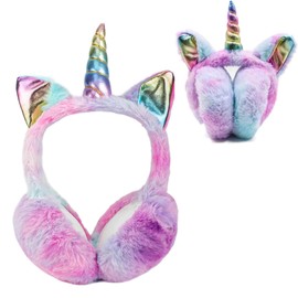 BTHRORO Unicorn Earmuffs for Kids, Foldable Ear Muffs Cute Winter Warm Ear Warmer Plush Ear Covers for Indoor and Outdoor