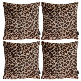 Faylapa 4 Pack Soft Plush Leopard Print Pillow Covers,Animal Theme Print Faux Fur Decorative Throw Pillowcase Home Decor Cushion Cover 16×16 Inches (40×40cm)(Case ONLY)