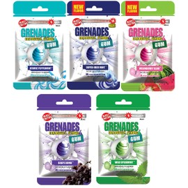 Grenades GUM Explosively Strong Sugar-Free Gum - Intense Minty Blast That'll Blow You Away - Sinus Busting Power & Breath Freshener - Fruit & Mint Variety Pack of 5 (150 Pieces)