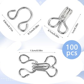 Ymapinc 100pcs Hook and Eye Closures for Clothing, Iron Bra Clasp Replacement Hooks and Eyes for Sewing, Bra Hook for Straps Closure Sewing Hooks for Clothing - Silver