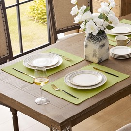 Romanstile Cloth Placemats Set of 6-12 x 18 Inch, Heat Resistant Double Layered Thickened Burlap Place Mats, Washable Faux Linen Farmhouse Table Mats for Kitchen/Dining/Party/Outdoor, Green