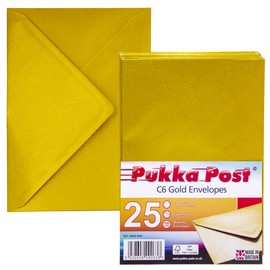Pukka Pad, Pukka Post & Packaging Gummed Envelopes - Pack of 25, Ready-to-Seal, Durable 100GSM Postal Envelopes for Letters, Invitations, and Other Mail - 114 x 162mm, Size C6, Gold