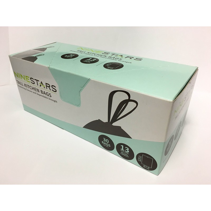 NINESTARS NSTB-13-30 Extra Strong White Trash Bag w/Drawstring Closure, 13