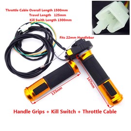 TC-Motor 22mm 7/8'' Aluminum Rubber Hand Grips Throttle Cable Kill Stop Switch for 49cc 50cc 60cc 80cc 2 Stroke Motorized Bicycle Push Bike (Gold)