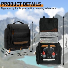 ORKELS Tactical Camping Kitchen Organizer Bag – Hanging Camp Cookware Storage with Paper Towel Holder, Portable Utensil Organizer for BBQ, Hiking, RV Cooking Essentials – Bag Only