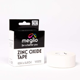 Meglio Zinc Oxide Tape - Strong Athletic Sports Strapping Tape for Support & Injury Recovery, Blister Prevention Tape, Ankle, Foot, Running, Rugby & Climbing, Non-Slip Grip Tape | (White) 2.5cm x 10m
