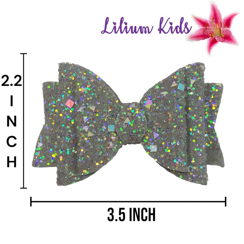 Grey Sliver Beautiful Glitter Hair Bows Clips Slides Grips for