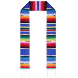 Jmkcoz Mexican Graduation Stole Sash Mexican Serape Scarf Colorful Graduation Honor Stole for Graduation Women Men (Blue)