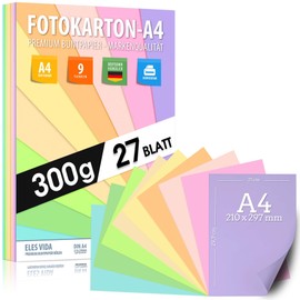 Colourful Paper Pastel Photo Card DIN A4 - 300 g - 9 Colours - Solid Paper - Coloured Pastel Sheets for School, Children & DIY Sheets, Craft Accessories - Gifts, Coloured Paper Pastel Colours, 27