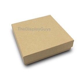 TheDisplayGuys - 25-Pack #33 Cotton Filled Cardboard Paper Jewelry Boxes Gift Case - Kraft Brown (3.5" x 3.5" x 1.0") - for Shipping or Storage