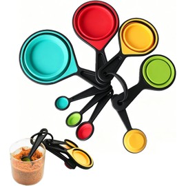 8 tazas medidoras plegables, taza medidora portátil, silicona de grado alimenticio, apto para lavaplatos, para hornear cocina, camping