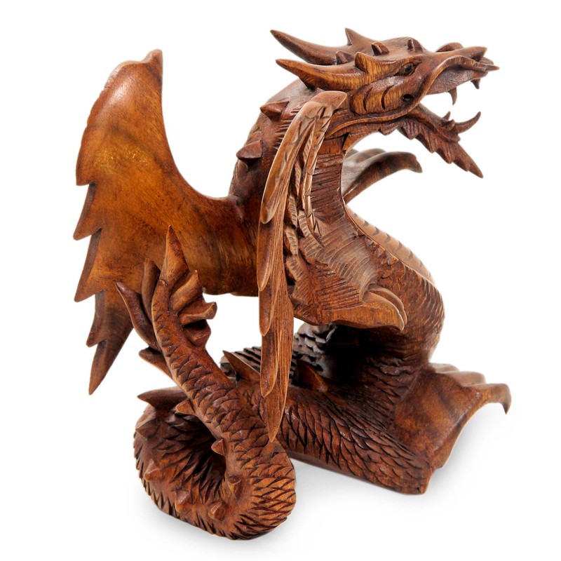 NOVICA Hand Carved Suar Wood Fantasy Theme Sculpture, 6" Tall