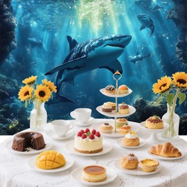 7x5ft Shark Theme Backdrop Underwater Deep Ocean Animals Fish Photography Background Aquarium Kids Banner Decoration for Birthday Photo Booth Props