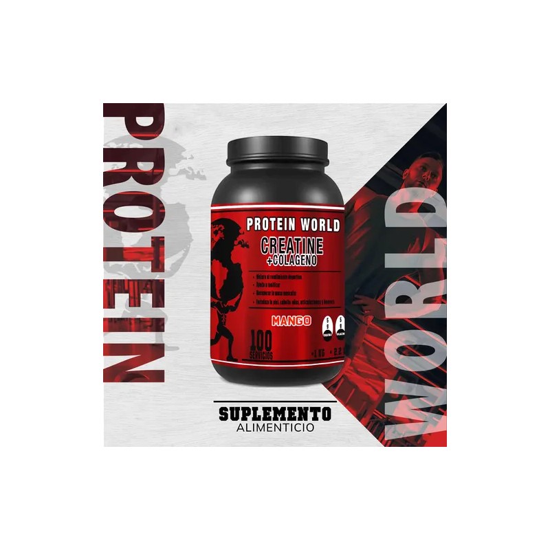 Creatina Monohidratada + Colágeno World 1 Kg 100 Servicios