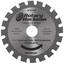 Austsaw Extreme Rotary Hacksaw Blade, 125 mm Diameter x 22.2 mm Bore x 20 Teeth