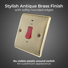 BG Electrical Cooker Control Switch Unit with LED Power Indicator, Single Plate, Double Pole, Nexus Metal, Antique Brass, 45A, NAB74