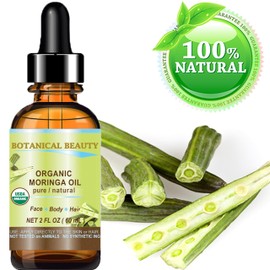 Botanical Beauty‎ Organic Moringa Oil 100% Pure Natural Undiluted 2 Fl.oz.- 60 ml. for Face Skin, Hair, Lips, Body, Nails Rich in Vitamin C, Vitamin E