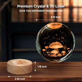 3D Mushroom Crystal Ball Night Light, Upgraded 3.15 Inch Glass Ball Lamp with 16 Color LED Wooden Base, Mushroom Decor Birthday Holiday Christmas Glass Mushroom Lamp Gifts for Boys Girls Friends