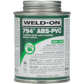 Weld-On 10275 794 ABS-PVC Medium-Bodied High-Strength Transition Solvent Cement - Fast-Setting and Low-VOC, Green, 1/2 Pint (8 fl oz)