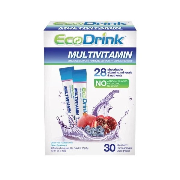 EcoDrink Complete Multivitamin Drink Mix, 30 Packets, Electrolytes NEW