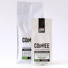 Low Acid Coffee – Original Blend – Bulk Pack – Ground Medium Roast – Smooth Non-GMO Arabica Coffee – Electrolyte Infused for Sensitive Stomachs, Acid Reflux, and Heartburn ~pH 6.5 – 32 oz Original by COpHEE