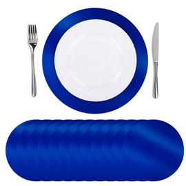 SHACOS 50 Pcs Metallic Blue Disposable Paper Placemats 13 inch Round Decorative Shiny Dining Table Mats Paper Charger Place Mats for Wedding Party Banquet Festive Events Table Decor