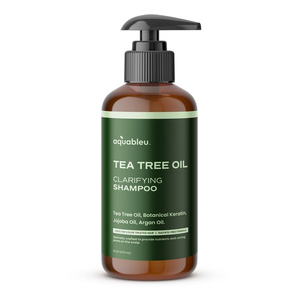 Aquableu Tea Tree Oil Shampoo – Calming, Refreshing & Gentle Clarifying Cleanser For All Hair Types – Anti-Dandruff Formula – Vegan - Safe For Color Treated Hair - For Men & Women – Made in USA, 16oz