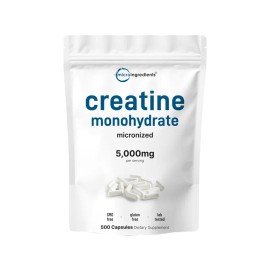 Micronized Creatine Monohydrate – 5000mg Per Serving, 500 Capsules – Supports Muscle Strength, Power, Endurance & Workout Recovery