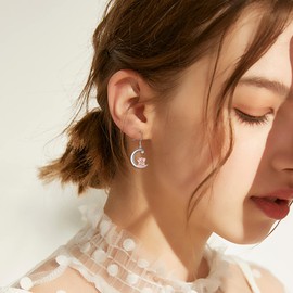 Sterling Silver Elephant Earrings for Women Origami Elephant Moon Dangle Drop Earrings Mother's Day Gift for Women Mom